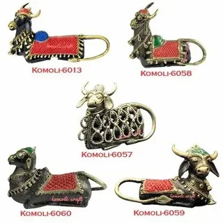 Golden Antique Handmade Tribal Art Dhokra Craft Bronze Sculpture Nandi Statues, Packaging Type: Poly Wrap Or Box