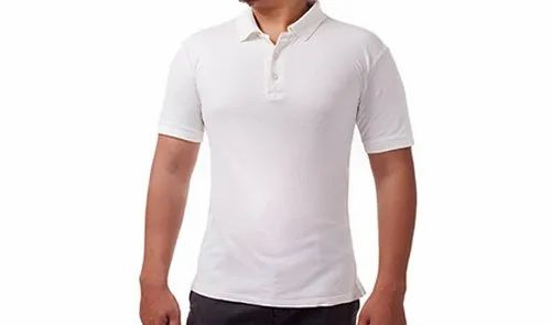 Cotton Casual Wear Plain T Shirt - Polo Neck