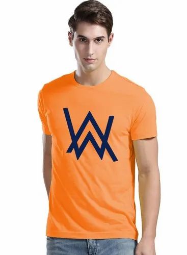 Round Neck Adro Men's Cotton Alan Walker Printed Half Sleeve T-Shirt (Orange), Size: S M L XL XXL