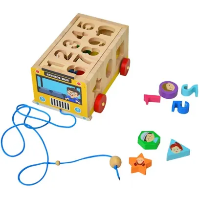 School Bus Shape Sorter & Pull Along Toy | Wooden toys for kids | BabyG