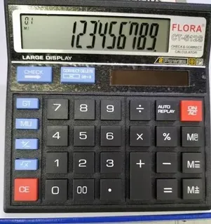 Black FLORA CT-512S _Solar Calculator, Dual Power,Solar + Battery