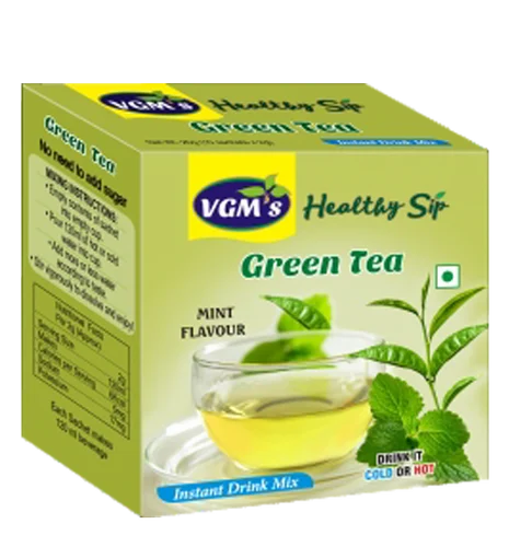 VGM Health Care VGM Healthy Sip Green Tea Powder Mint Flavour 140gm, Packaging Type: Box, Speciality: Organic Tea