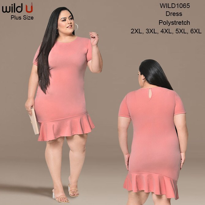 Wild U Women Pink High Low Frill Plus Size Dress