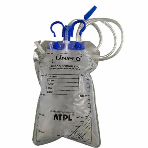 White PVC UNIFLO Urine Bag Premium with Hanger, for Hospital