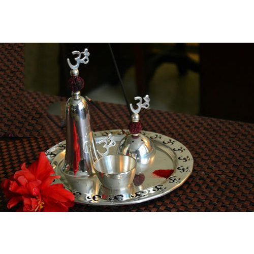 Brass Silver Plated Puja Thali Set