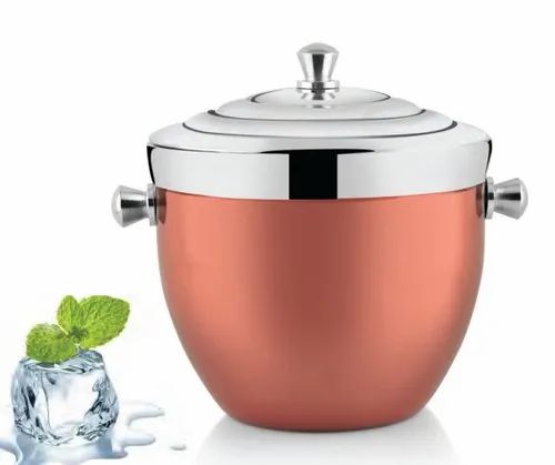 Copper and Silver Stainless Steel MIB 0218 Ice Bucket, For Bar, Packaging Type: Box