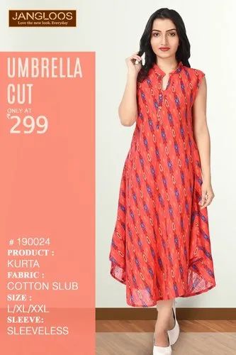 Cotton Red Umbrella Cut Kurti, Wash Care: Machine wash