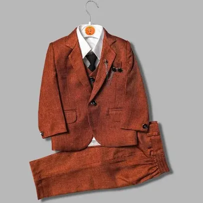 Party Wear Boys Suit with Waistcoat & Tie 6-7 Y / Brown