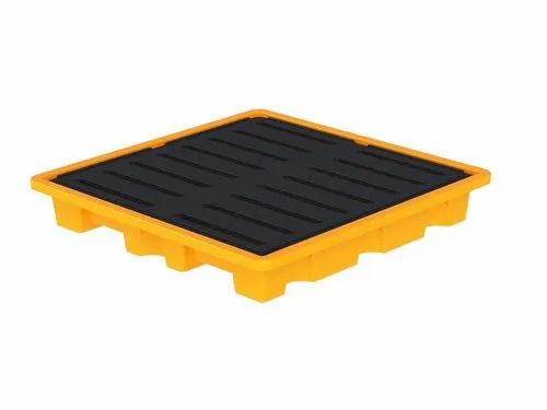 Yellow / Black 4 Drum Spill Containment Single Wall Pallet