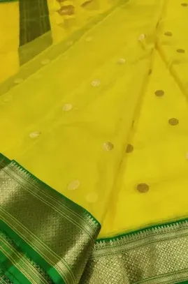 PS1C1KB122072506 Yellow Handloom Chanderi Pure Katan Organza Silk Saree