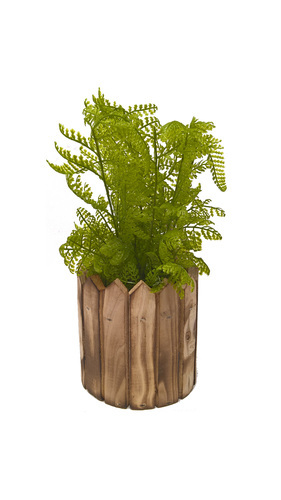 White Wooden Pot With Artificial Plant