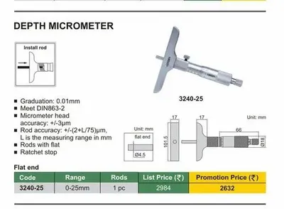 Ask Depth Micrometer, For Dept Chk, Size: Given