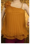 One Shoulder Mustard Cocktail Dress