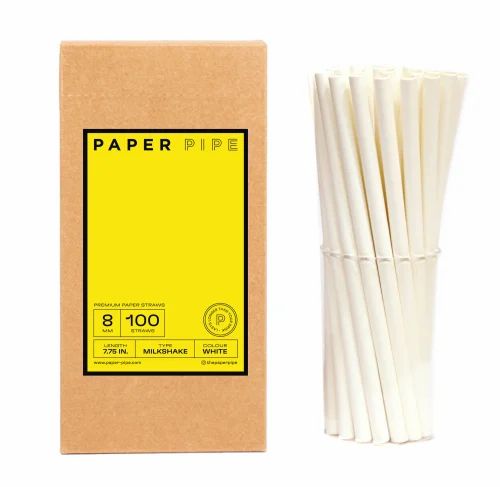 White Premium Paper Straws 8 Mm Paper Pipe Pro Box, For Event and Party Supplies, 10cm X 7cm X 20cm