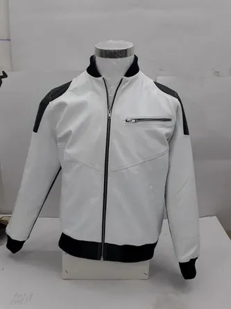 Men Full Sleeve Hidecart Combination White & Black Leather Jacket