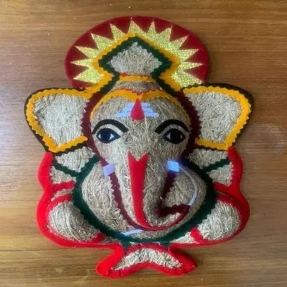 Vetiver/Khus Colourful Wall Hangings of Lord Ganesha SMALL SIZE (25x16x5 Cms)