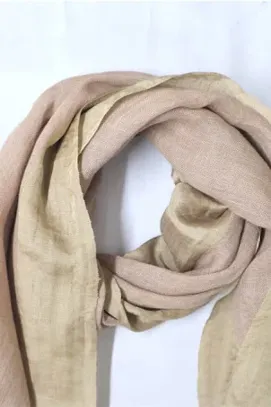 Beige Linen Scarf With Silk Border