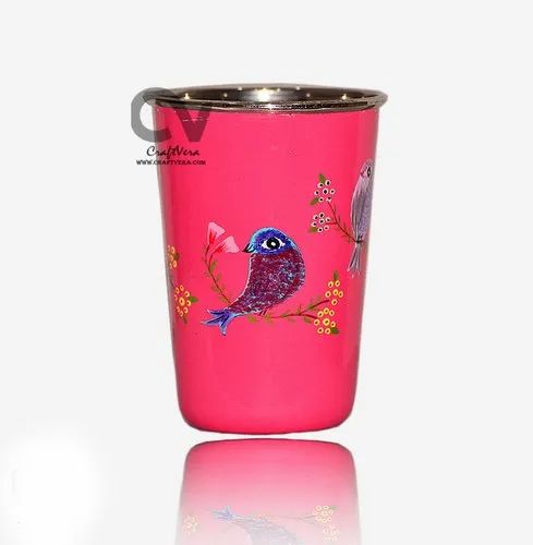 Hand Crafted Enamelware Bird Motif Tumbler, For Home