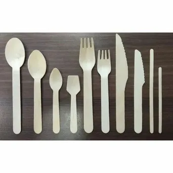 White Smooth Wooden Cutlery - Spoons, Forks, Knives, Sporks And Stirrers, For Restaurant