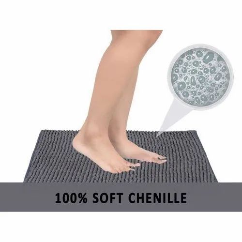 Grey Ariana Luxury Chenille Anti Skid Bath Mat, For Home, Mat Size: 16 X 24 Inch