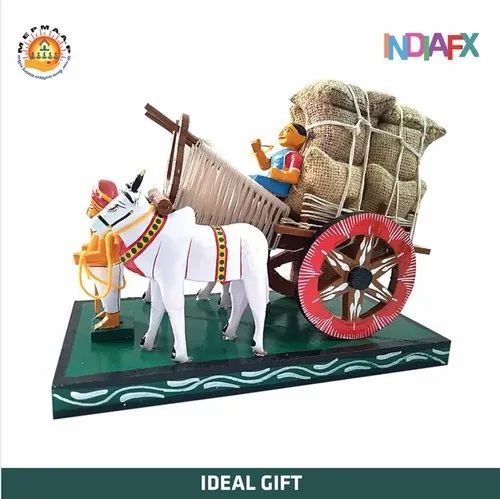 Hand Crafted Handmade Wooden Kondapalli Toys Bullock Cart Showpiece