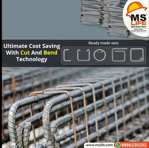 MS Life Cut and Bend TMT Steel Bar, For Construction, Grade: Fe 600