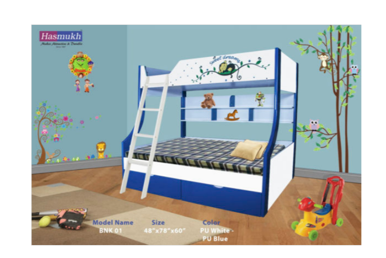 PU White And PU Blue Hasmukh Children Bunk Bed, Size: 48"x78"x60"
