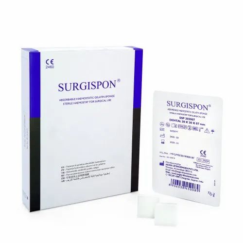 Box of 10 Pices White Surgispon Dental Hygiene Product, For Control Surgical Bleeding, Sponge Size: 20X20X07 MM