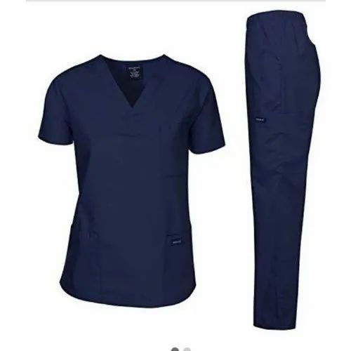 Blue Poly Cotton Medical Scrub Suit
