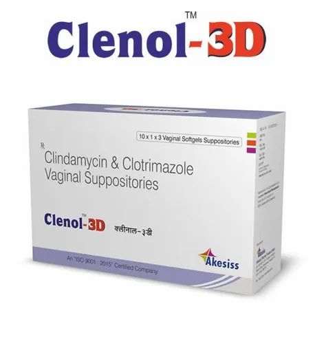 Clenol 3D Clindamycin and Clotrimazole Vaginal Suppository Softgels, Akesiss, Prescription