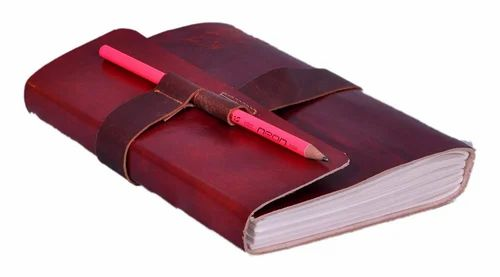 Hard Bound Hand Crafted Leather Cover Embossed Writing Diary, For Office, Paper Size: A5