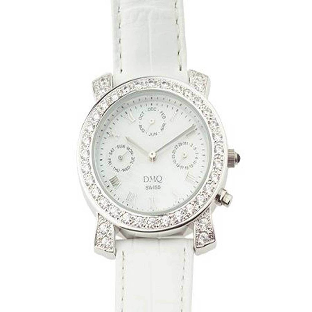 Diamonique 1.20 ct tw White Leather Strap Watch