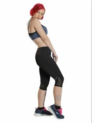 Nylon Lower Black Seamless Yoga Pants, Solid, Slim Fit