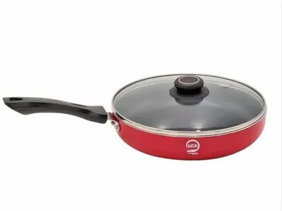 KGA Red Fry Pan With Glass Lid, For Kitchen