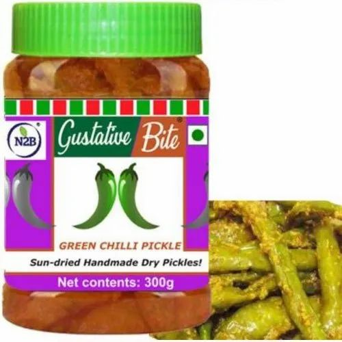 300g N2B Sun-dried Handmade Dry Green Chilli Pickle, Packaging Type: Plastic Jar