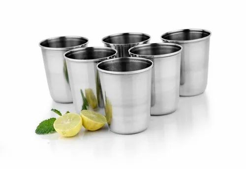 Silver Mosaic 250ml Stainless Steel Glass Set, For Drinking Water