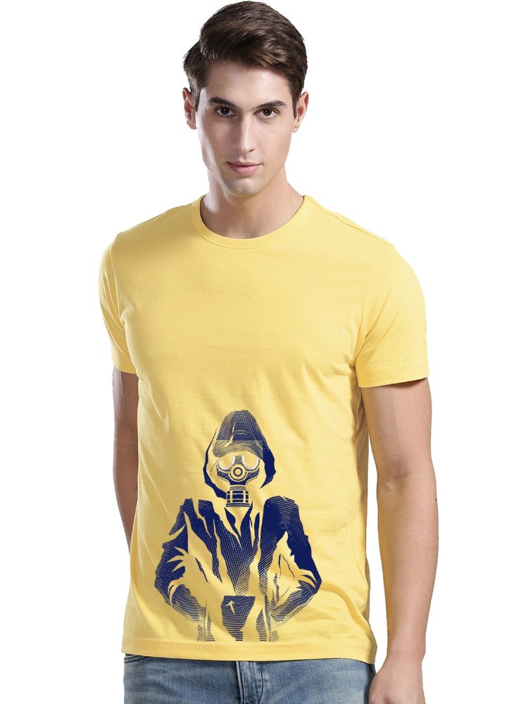 Adro Men's Cotton Military Design Printed Half Sleeve T-Shirt (Light Yellow)