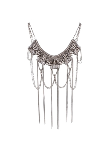 Silver Long Necklace With Spikes And Tassels