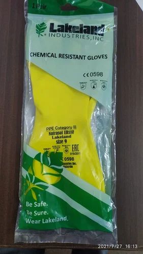 Lakeland For Industrial Yellow Unsupported natural rubber cotton flock lined gloves, Model Name/Number: ER18F