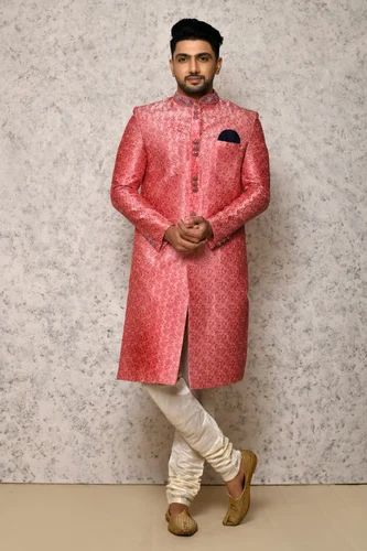 Embroidered Traditional Mens Designer Wedding Sherwani, PINK