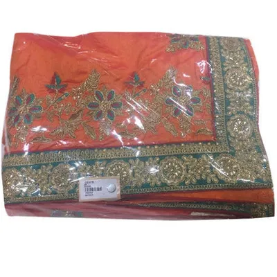 Wedding Wear And Bridal Wear Orange Embroidered Silk Saree, With Blouse Piece