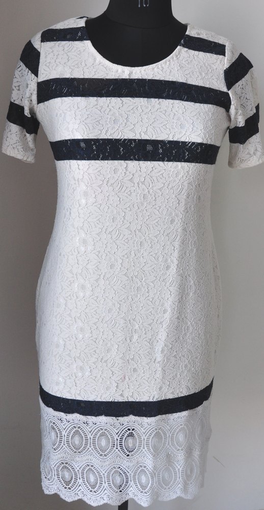 White+navy Casual White Lace Dress