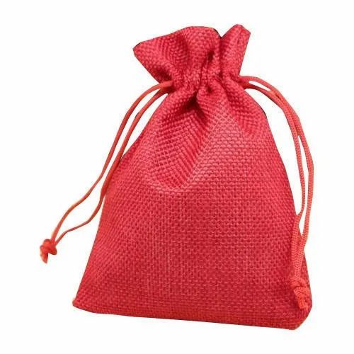 Red Plain Jute Drawstring Bag