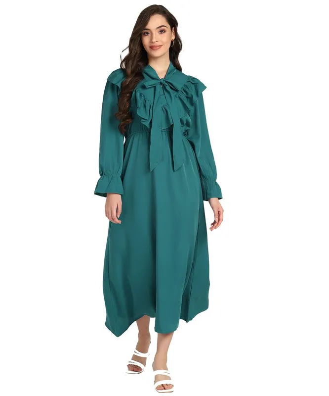 Plain Western Wear Ladies Green Georgette Dress