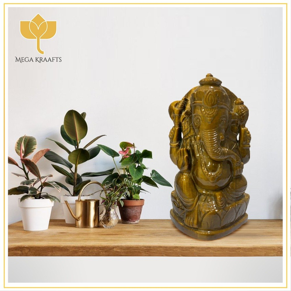 Brown God Ganesh Stone Statue, For Interior Decor, Size: 4.25 X 2.5 X 2 Inch