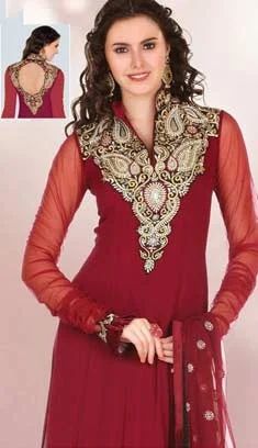 Red Net Churidar Party Wear Suits