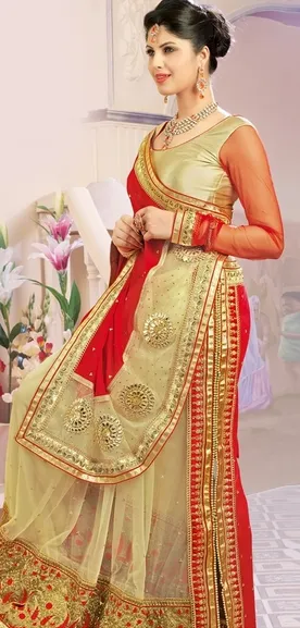 Red & Beige Delusively Georgette Exclusive Saree