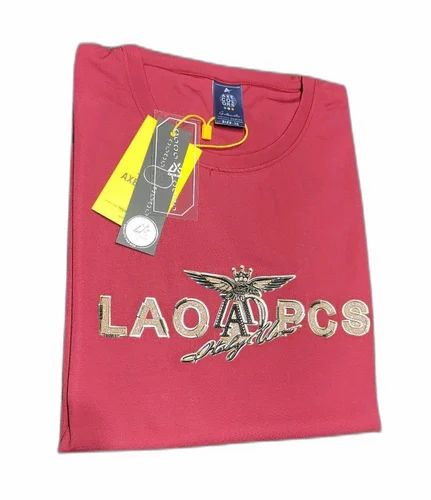 Boys Cotton Half Sleeves Red T Shirt, Size: 36