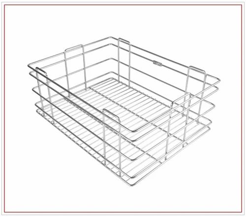 E-Square Rectangular Grain Trolley Stainless Basket, for Kitchen