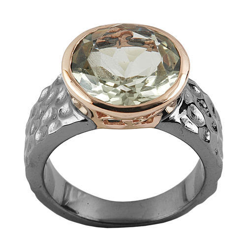 Dwarkas Silver Green Amethyst Ring